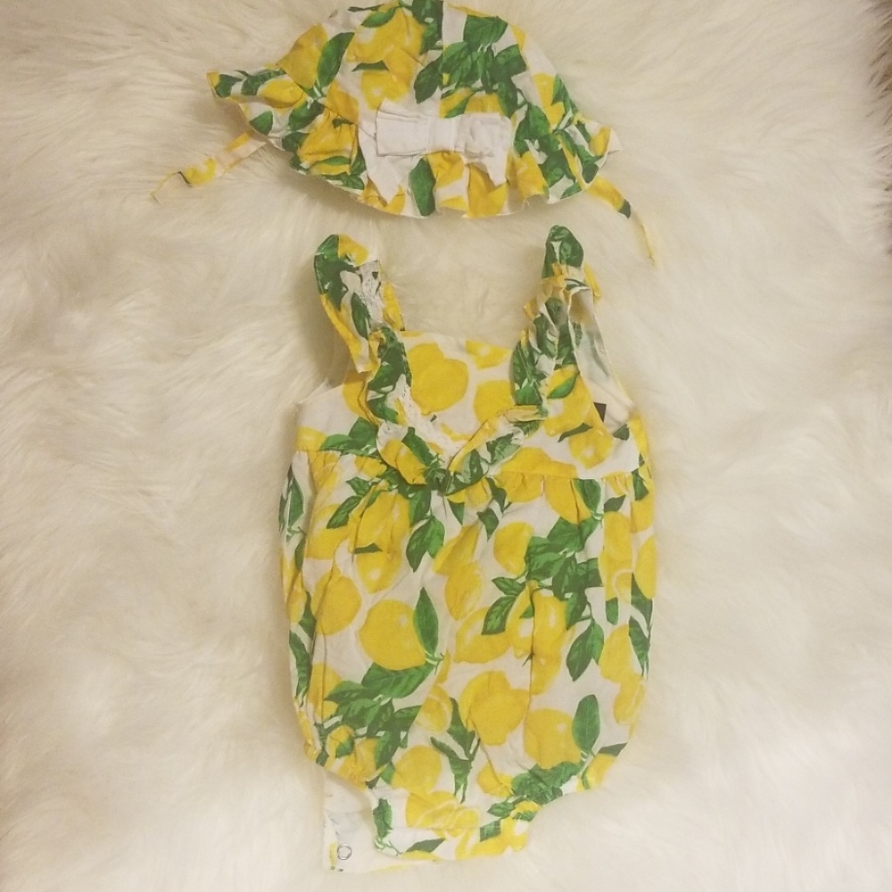 Lemon Bodysuit with matching Sun Hat
